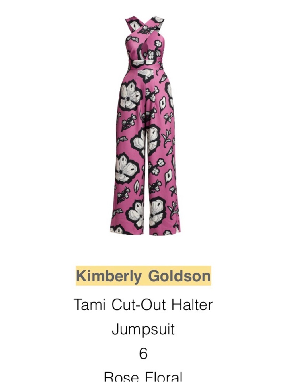Kimberly Goldson Pink Floral Cut-Out Halter Jumpsuit